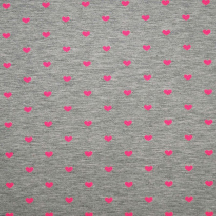 Tissu jersey œko-tex imprimé cœur phosphorescent Gris / rose fluo