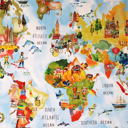 Tissu imprimé Map monde Multicolore