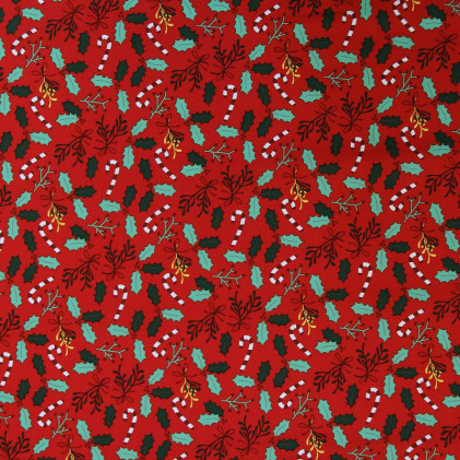 Tissu coton Noël imprimé Sucre d'orge Rouge