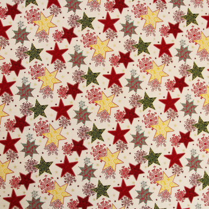 Tissu coton Noël imprimé Etoiles multicolores Ivoire