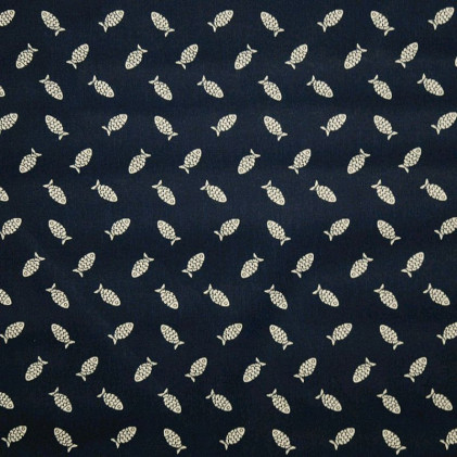 Tissu coton Oeko-Tex imprimé Fishies Bleu marine