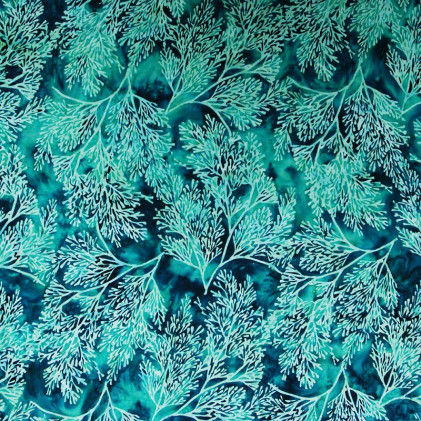 Tissu coton Batik fait main Corail Bleu vert turquoise