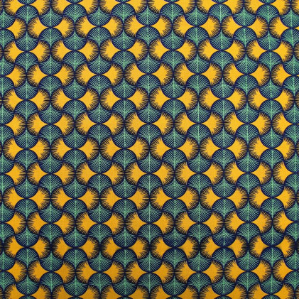 Tissu coton imprimé Œko-tex Efia Or / Bleu