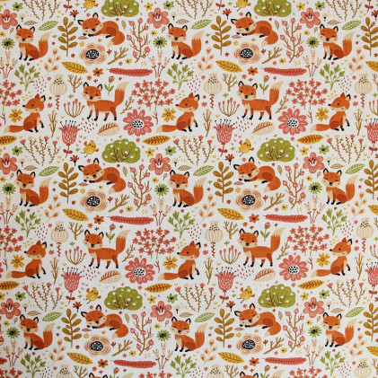 Tissu coton Oeko-Tex imprimé Foxy Blanc / Orange