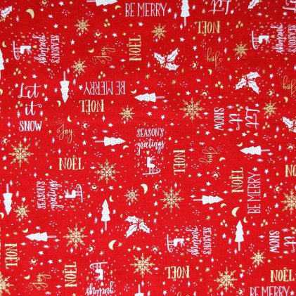 Tissu coton de Noël imprimé Be Merry Rouge