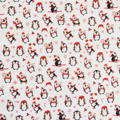 Tissu coton imprimé Pingouins  Rouge