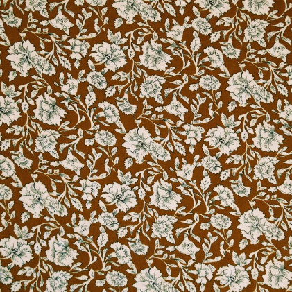 Tissu viscose imprimé Fleurs Terracotta