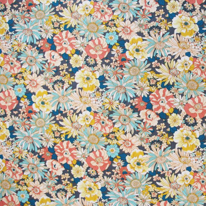 Tissu coton imprimé floraliberté Gris bleu