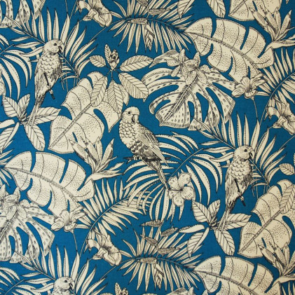 Tissu toile imprimée Jungle Bleu