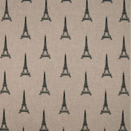 Tissu faux lin   imprimé Tour Eiffel Noir