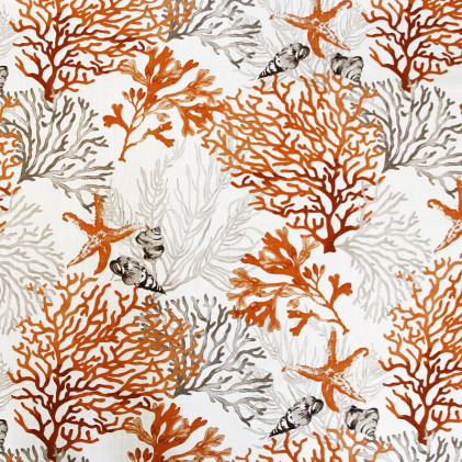 Tissu toile imprimé Quiberon Blanc / Orange