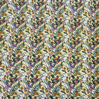 Tissu coton BIO imprimé Oiseaux Tropico Jaune