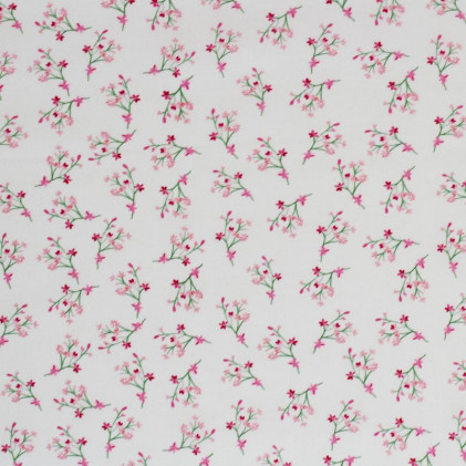 Tissu voile Bio imprimé Branchy Blanc / Rose