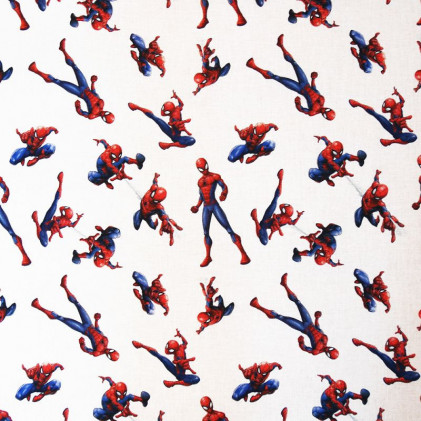 Tissu coton Bio Marvel Spiderman Blanc