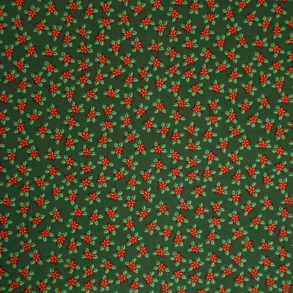 Tissu popeline Oeko-Tex Fleur de Noël Vert