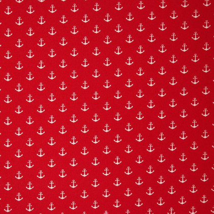 Tissu coton enduit Petites ancres Rouge