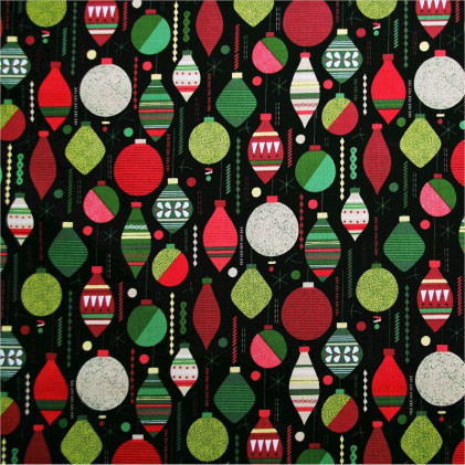 Tissu patchwork Noël Baubles Noir