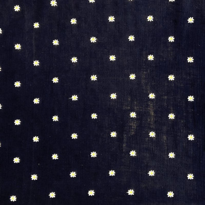 Tissu double gaze de coton imprimé marguerites Bleu marine