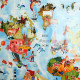 Tissu coton pvc imprimé Map Monde Bleu