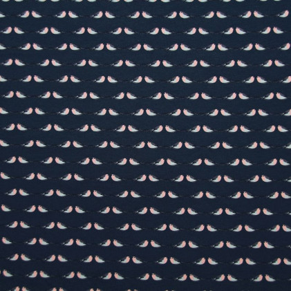 Tissu jersey fin BIO Rouge-Gorge Bleu marine