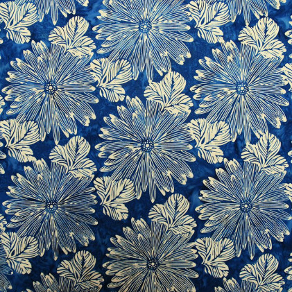 Tissu coton Batik fait main Flowers Bleu aqua
