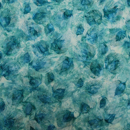 Tissu coton Batik fait main Paon Bleu d'eau