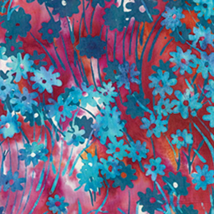 Tissu coton Batik fait main Champêtre Rose / Bleu