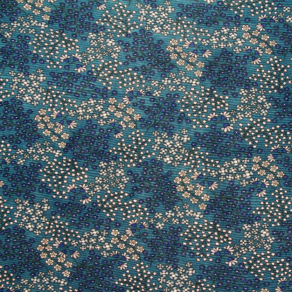 Tissu mousseline plissée imprimé Bouquet Bleu