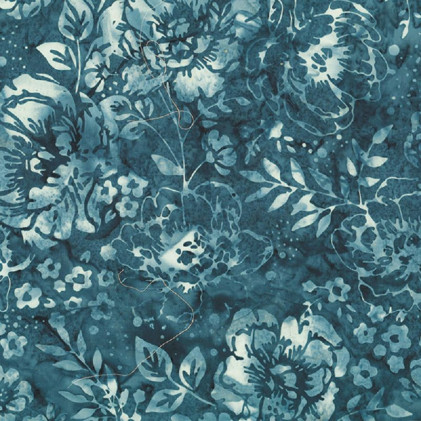 Tissu coton Batik fait main Bouquets Bleu