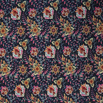 Tissu imprimé Cachemire Florale bleu / rose
