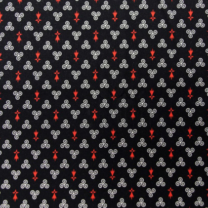 Tissu sergé émerisé Oeko-tex imprimé Bretagne Noir / Blanc / Rouge