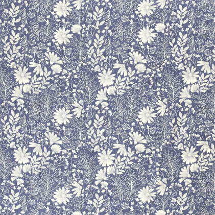 Tissu coton viscose Jardin de Fleurs Bleu Denim