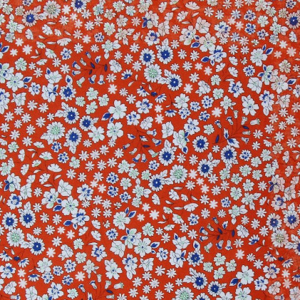 Tissu coton imprimé Fleuri Orange