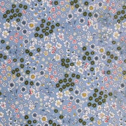 Tissu coton imprimé Fleuri Bleu gris