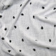Tissu faux lin fin brodé Feuilles Blanc / Noir