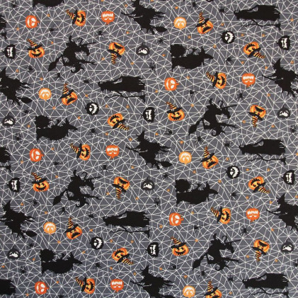 Tissu coton Oeko-Tex imprimé Sorcières Halloween Gris anthracite