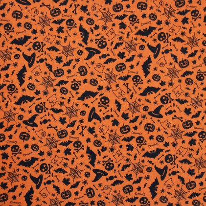 Tissu coton Oeko-Tex imprimé Halloween Orange