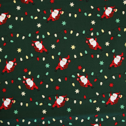 Tissu coton Noël imprimé Guirlandes père-Noël Vert