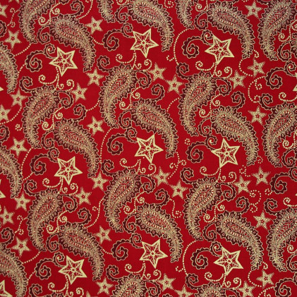 Tissu coton Noël imprimé Cachemire Rouge