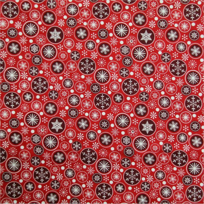 Tissu coton Noël Flocons Rouge