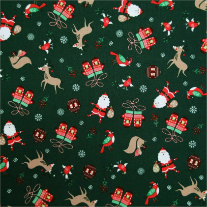 Tissu coton Noël Santa Vert sapin