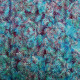 Tissu coton Batik fait main Feuillage Violet bleu