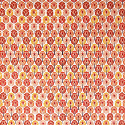 Tissu coton imprimé Oeko-Tex Plumes de paon Orange