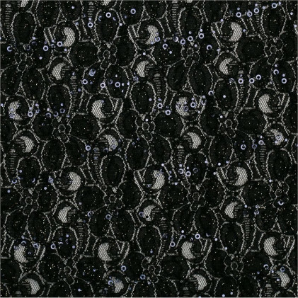 Tissu dentelle pailleté à sequins Glitty Noir / Doré
