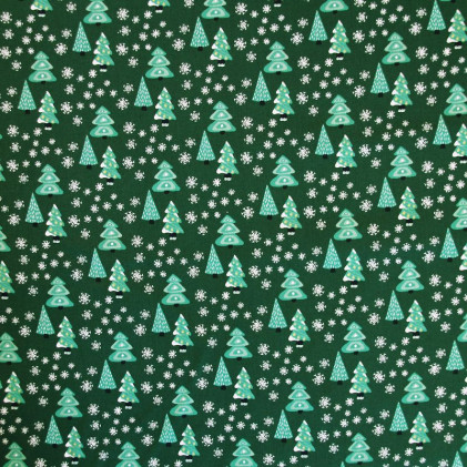 Tissu coton imprimé Sapins de Noël Vert