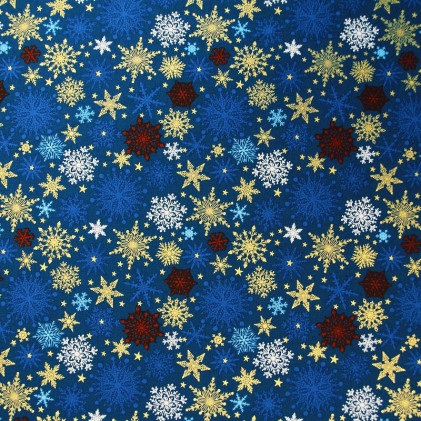Tissu Noël coton imprimé Flocons Oeko-Tex Bleu marine