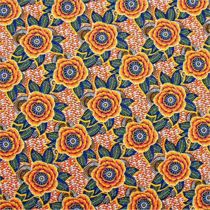 Tissu coton imprimé Dahlia Orange / Jaune