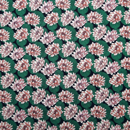Tissu coton Oeko-Tex Nénuphar Vert / Rose