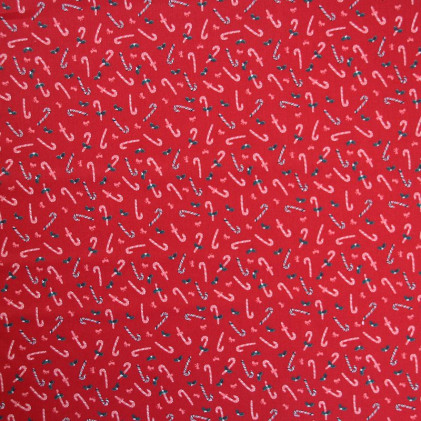Tissu coton imprimé Sucres d'orge Noël Rouge