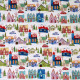 Tissu patchwork Maisons de Noël Blanc